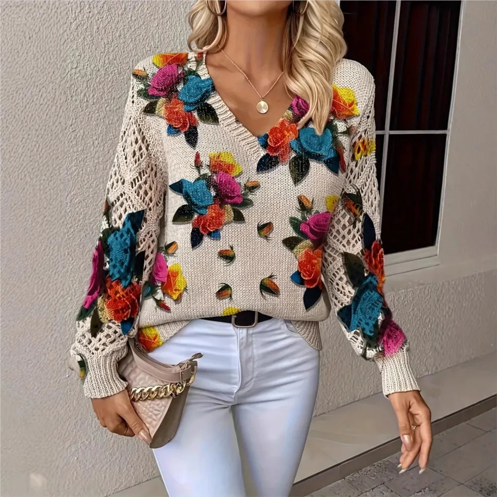 Bohemian Floral Print Sweater